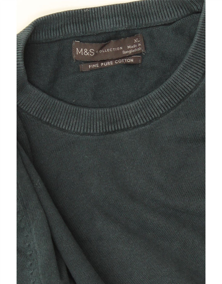 MARKS & SPENCER Herre sweater med rund hals XL grøn bomuld