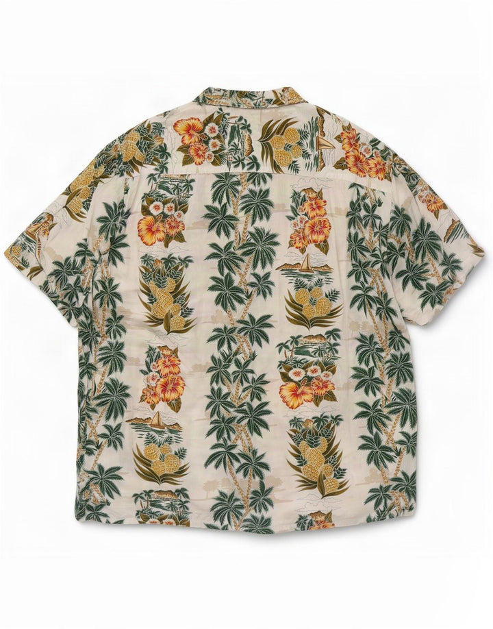 Vintage kortærmet skjorte til mænd Large White Floral