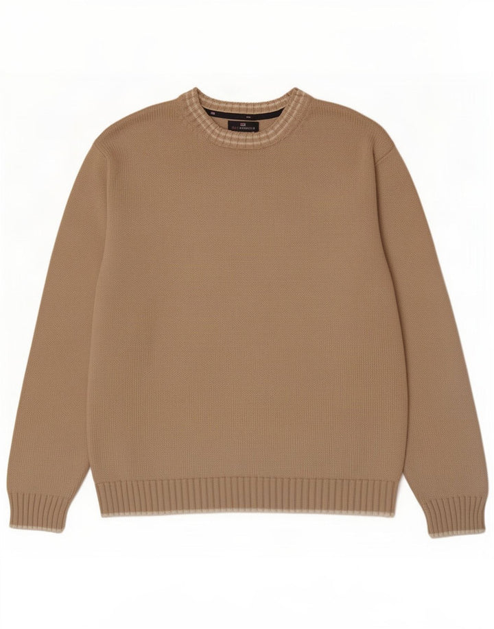 Marks & Spencer Herre Blue Harbor Crew Neck Jumper Sweater Stor Beige