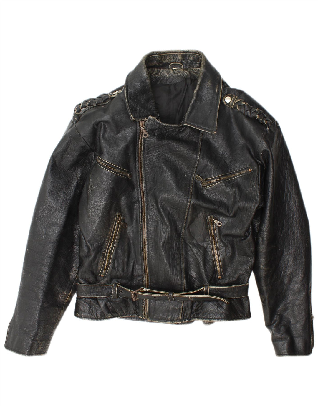 Vintage Herre Læder Biker Jacket UK 36 Lille sort læder