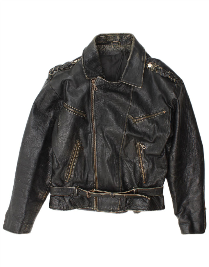 Vintage Herre Læder Biker Jacket UK 36 Lille sort læder