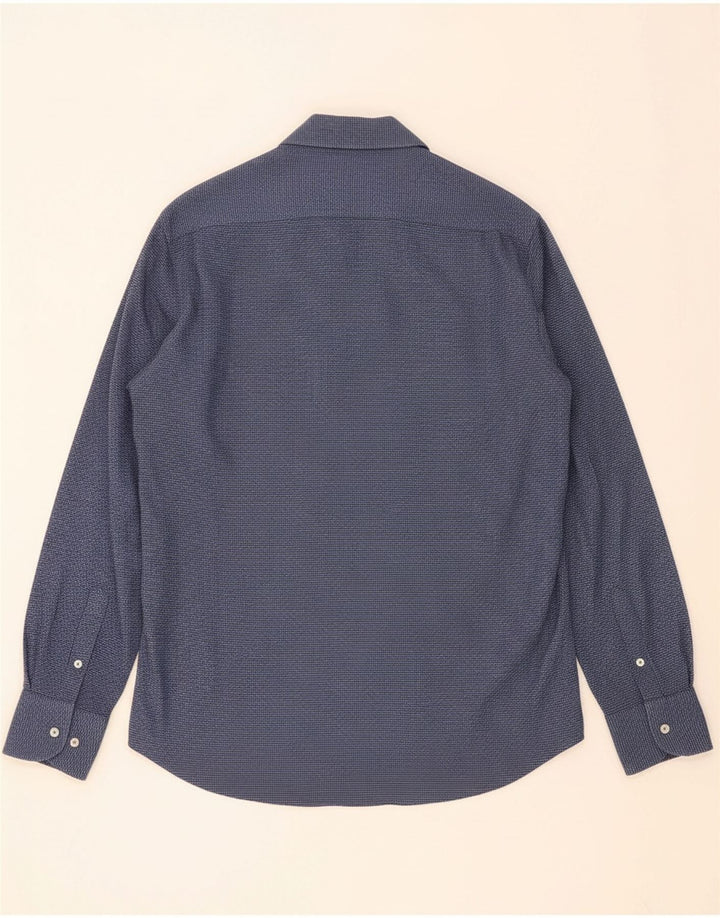 MASSIMO DUTTI Mens Shirt Medium Navy Blue Houndstooth Cotton