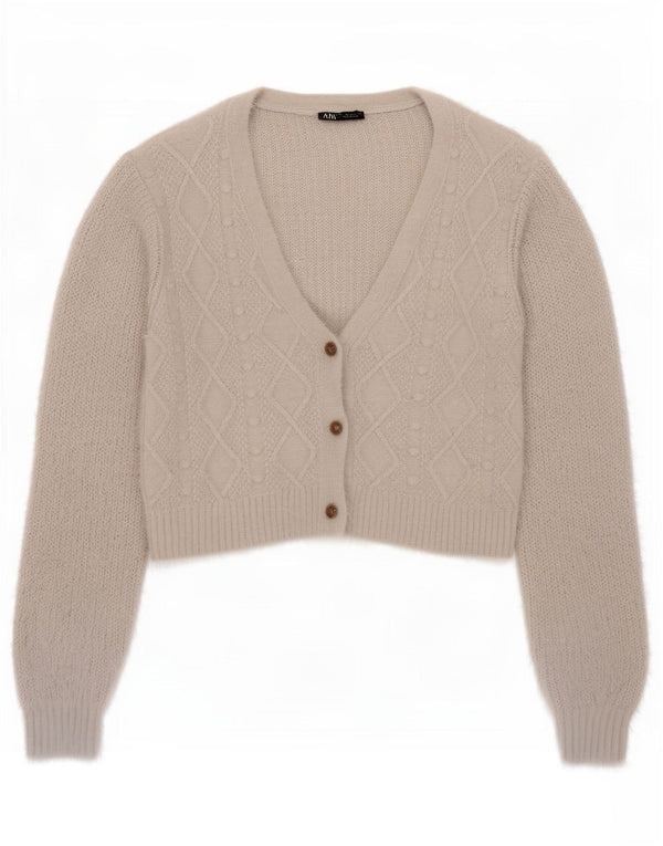 Zara Womens Crop Cardigan Sweater UK 16 Large Off White Nylon
