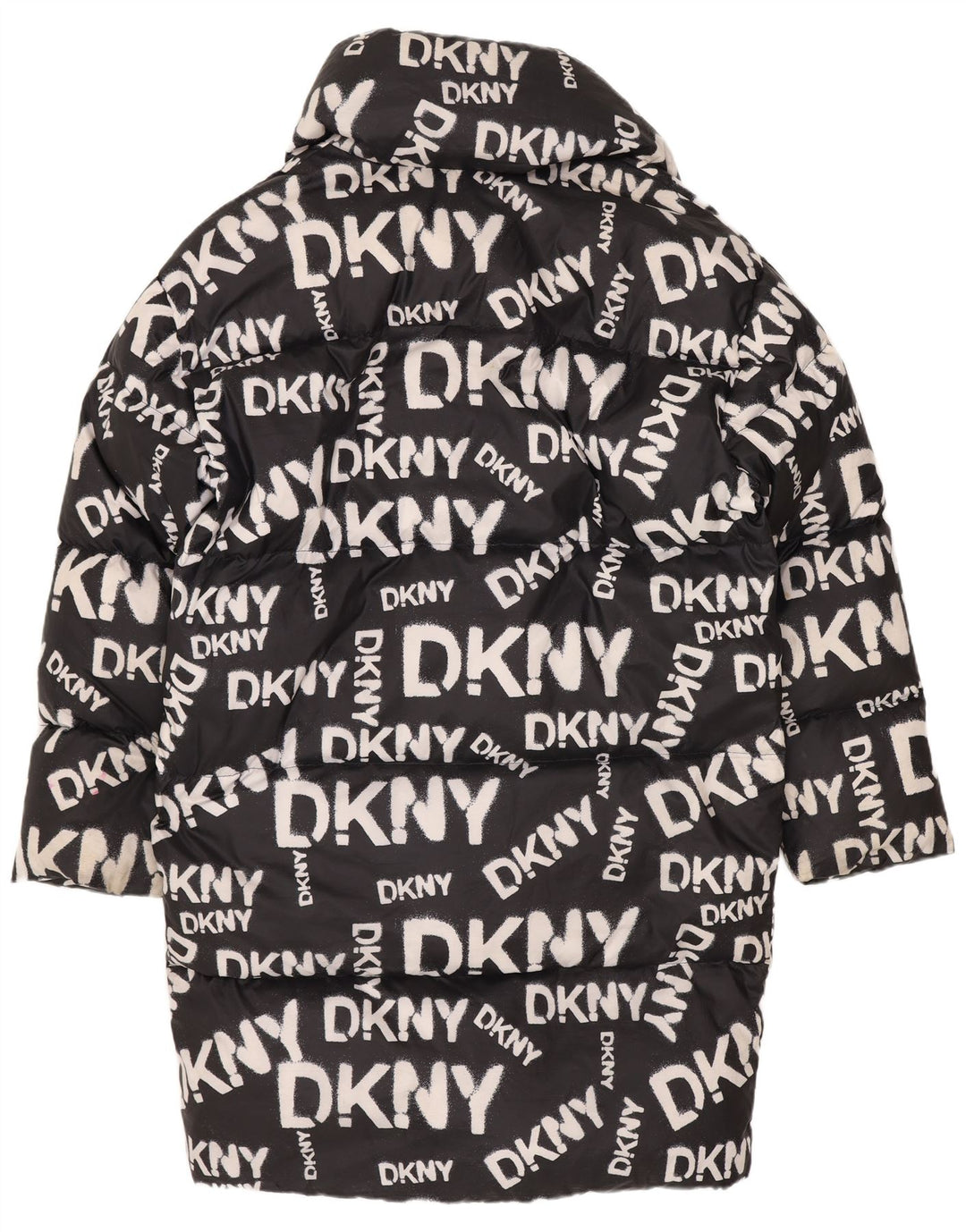 Dkny Womens Grafisk Oversized Polstret Frakke UK 6 XS Sort Nylon