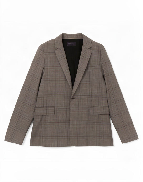 Marks & Spencer Dame Skræddersyet Fit Blazer Jacket UK 24 4XL Grå ternet