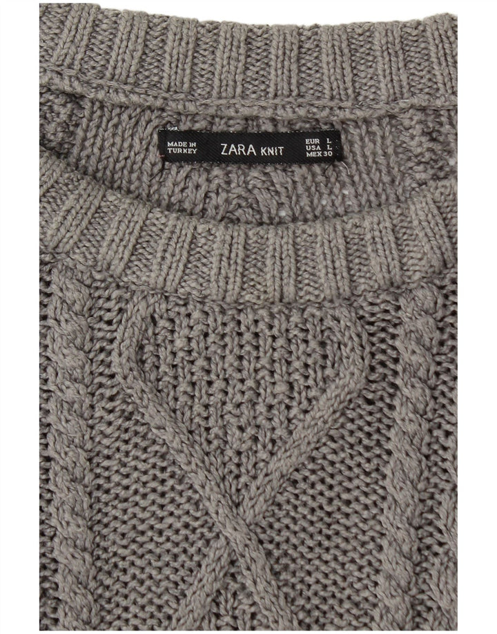 Zara Dame Boat Neck Jumper Sweater UK 14 Large Grå