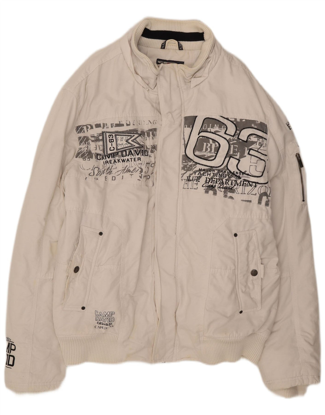 Camp David Herre Grafisk Bomber Jacket UK 46 3XL Hvid Bomuld