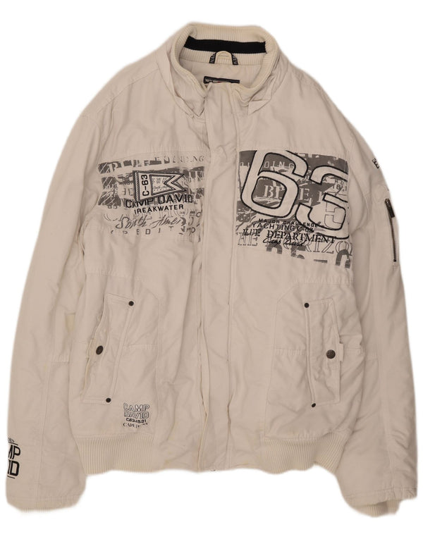 Camp David Herre Grafisk Bomber Jacket UK 46 3XL Hvid Bomuld