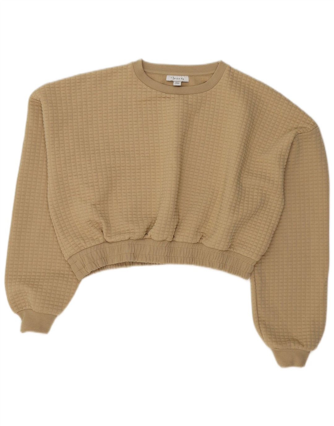 Topshop Womens Crop Sweatshirt Jumper UK 14 Large Beige Polyester