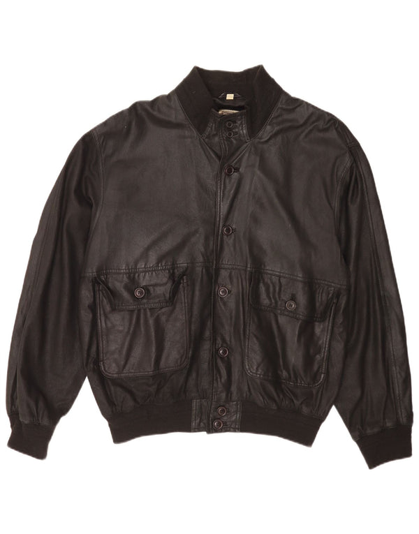 Vintage Mens Leather Bomber Jacket IT 54 2XL Black