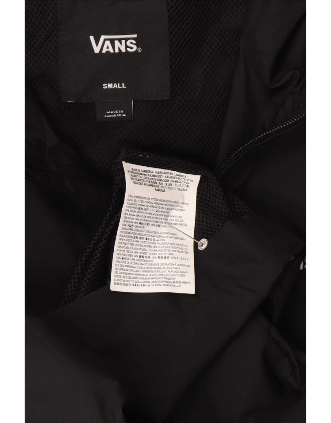 Vans Herre grafisk regnjakke med hætte UK 36 Lille sort geometrisk nylon