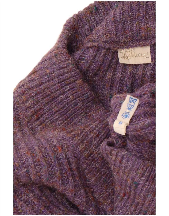 VINTAGE Dame Oversized V-hals sweater UK 16 Large Purple Flecked