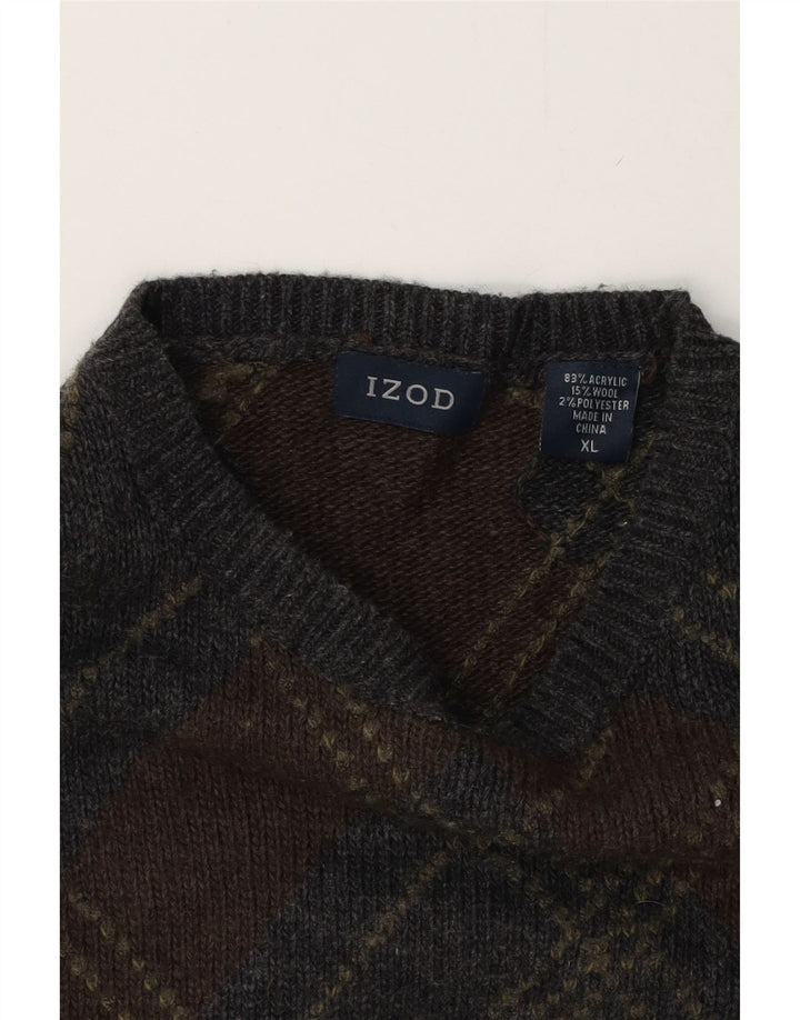 Izod Herre Crew Neck Jumper Sweater XL Grå Argyle/Diamond Akryl