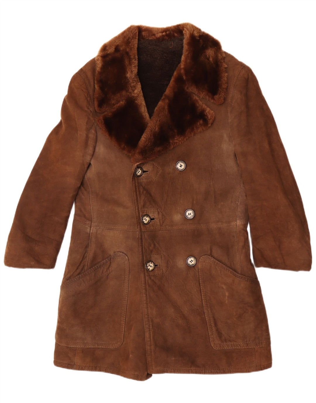 Vintage Dame Dobbelt Breasted Shearling Coat UK 12 Medium Brown