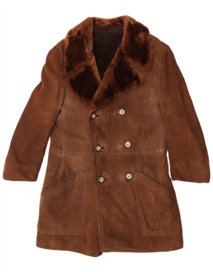 Vintage Dame Dobbelt Breasted Shearling Coat UK 12 Medium Brown