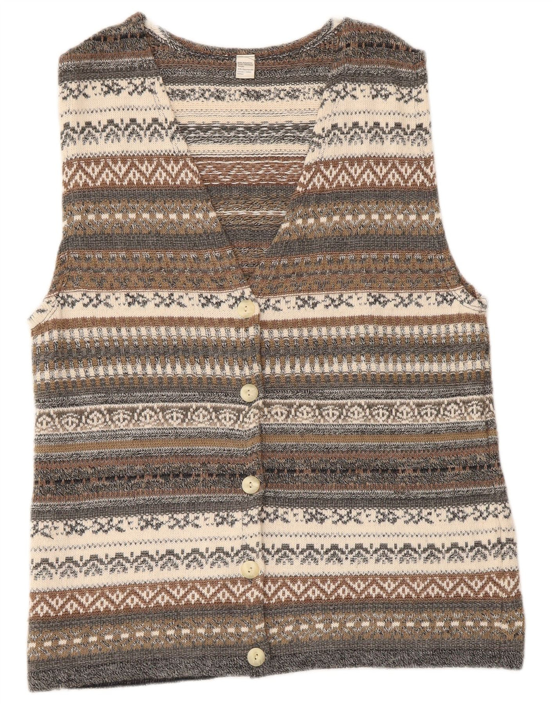 Vintage ærmeløs cardigan sweater til kvinder UK 14 Medium Grå Geometrisk