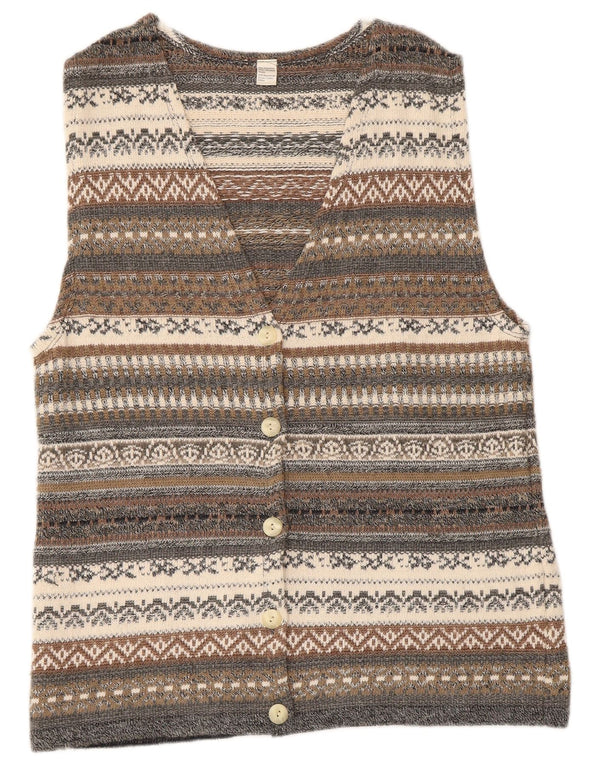 Vintage ærmeløs cardigan sweater til kvinder UK 14 Medium Grå Geometrisk