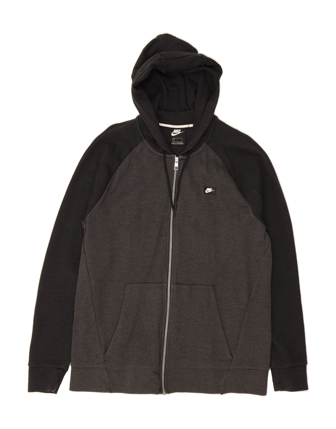 NIKE Mens Zip Hoodie Sweater Large Grey Colourblock Cotton Vintage Nike and Second-Hand Nike from Messina Hembry 