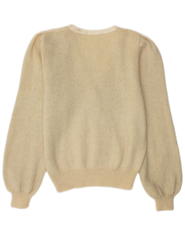 Vintage Dame V-hals sweater UK 14 Medium Beige