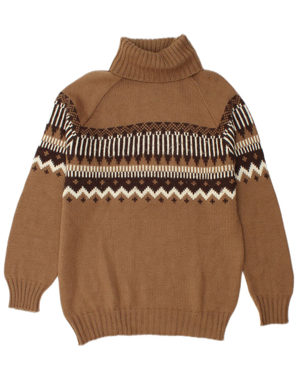 Vintage Herre rullehals sweater Medium Brown Fair Isle Wool