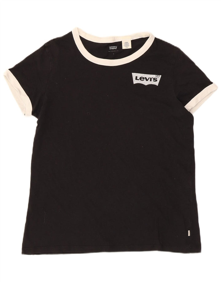 Levi's Dame T-Shirt Top UK 10 Small Black Colourblock Bomuld
