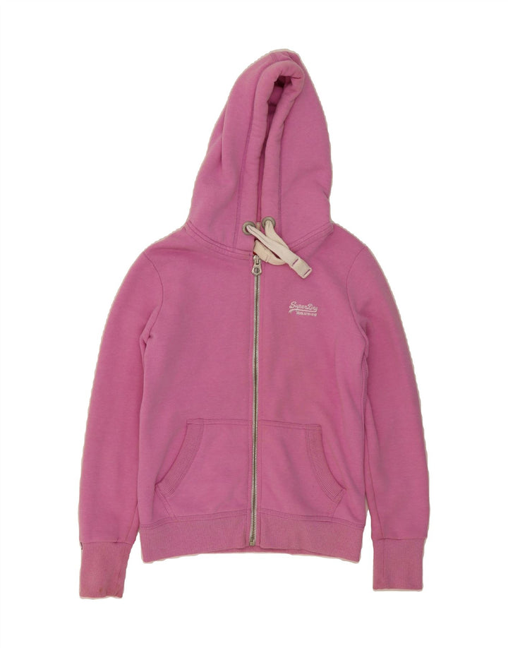 SUPERDRY Womens Zip Hoodie Sweater UK 10 Small Pink Polyester Vintage Superdry and Second-Hand Superdry from Messina Hembry 