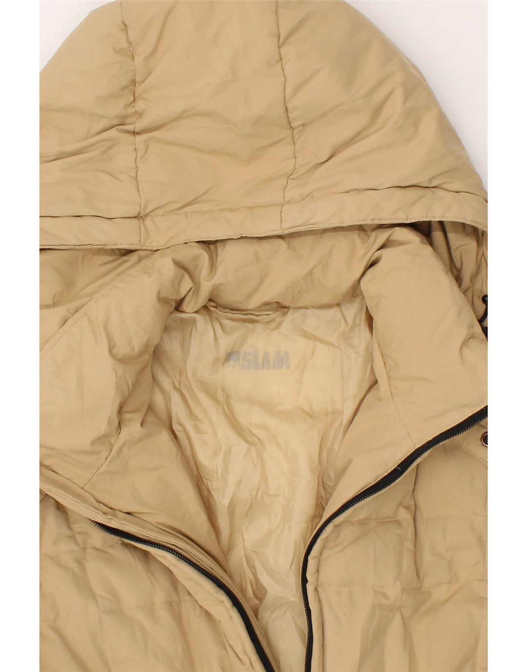 SLAM Womens Hooded Padded Coat UK 10 Small Beige Polyester Vintage Slam and Second-Hand Slam from Messina Hembry 