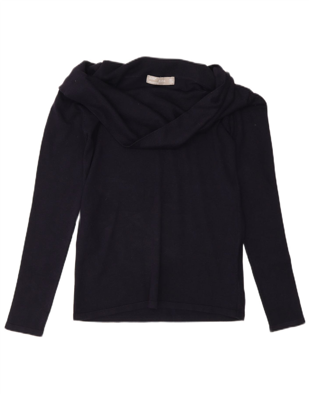 Zara Dame Top Langærmet UK 14 Large Navy Blue Viscose