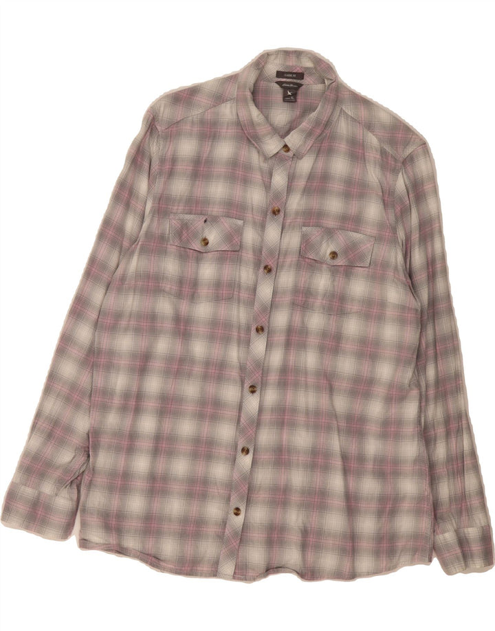 EDDIE BAUER Womens Classic Fit Flannel Shirt UK 18 XL Grey Check Vintage Eddie Bauer and Second-Hand Eddie Bauer from Messina Hembry 