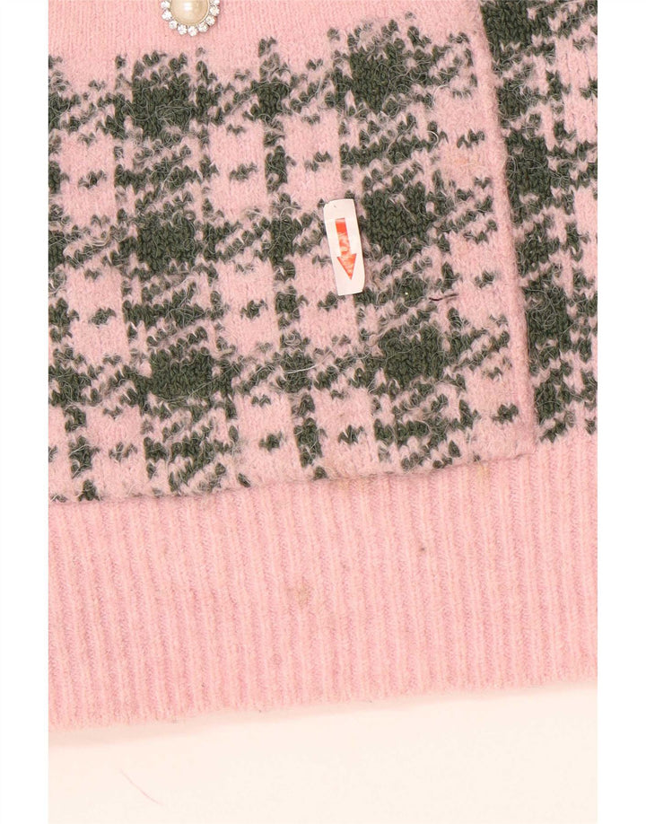 Zara Dame ærmeløs oversized cardigan sweater UK 10 Small Pink Check