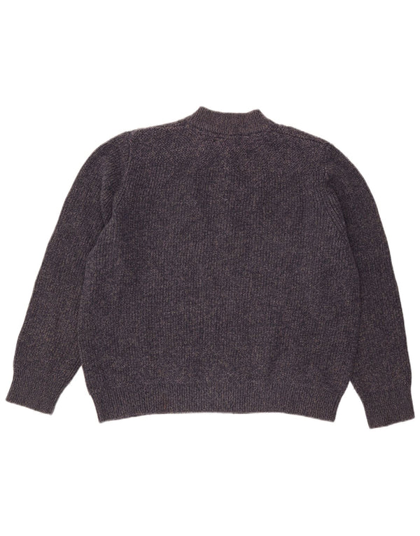 Eddie Bauer Herre Button Neck Jumper Sweater Large Navy Blue Flecked Bomuld