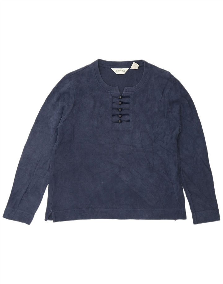 ORVIS Dame Top Langærmet UK 14 Medium Navy Blue Bomuld