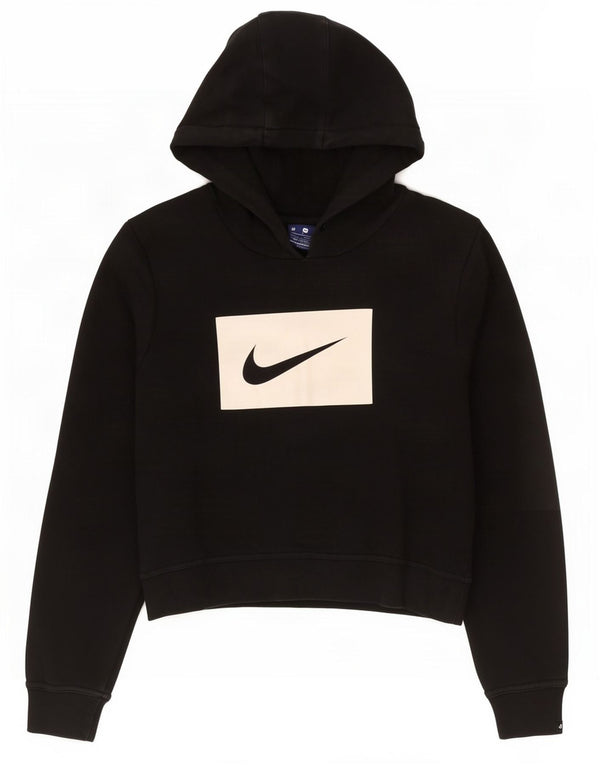 Nike Womens Crop Graphic Hoodie Jumper UK 14 Medium Black Bomuld