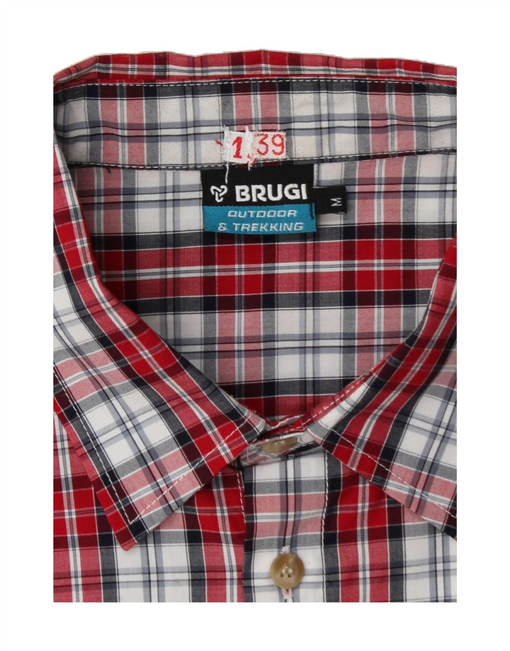 BRUGI Mens Short Sleeve Shirt Medium Red Check Polyester Vintage Brugi and Second-Hand Brugi from Messina Hembry 