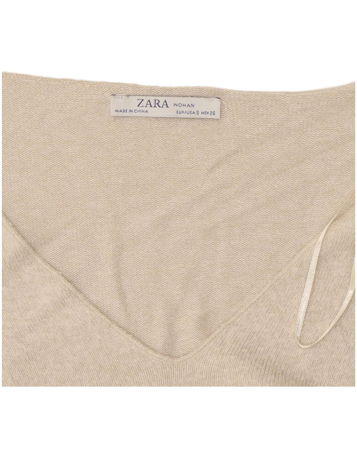 ZARA Dame V-hals sweater UK 10 Small Off White