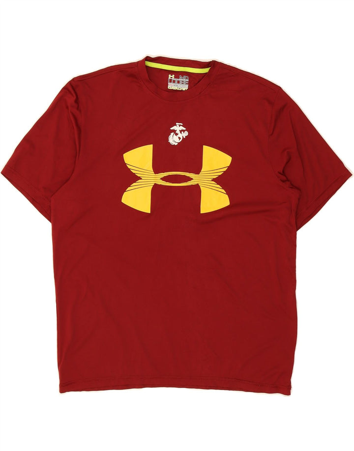 UNDER ARMOUR Mens Heat Gear Graphic T-Shirt Top Medium Red Polyester Vintage Under Armour and Second-Hand Under Armour from Messina Hembry 