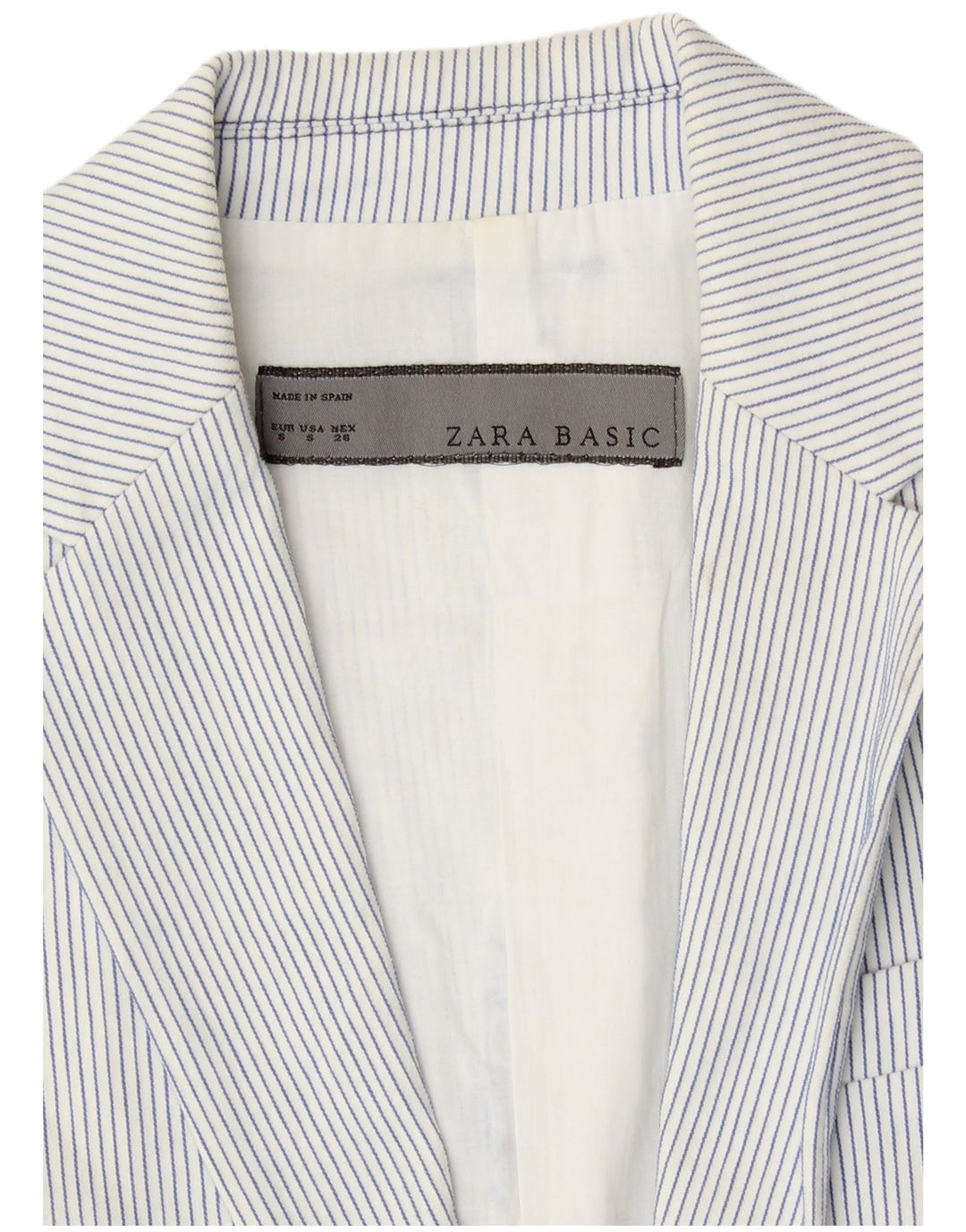 Zara Dame 1 Knap Blazer Jacket UK 10 Small White Pinstripe Bomuld