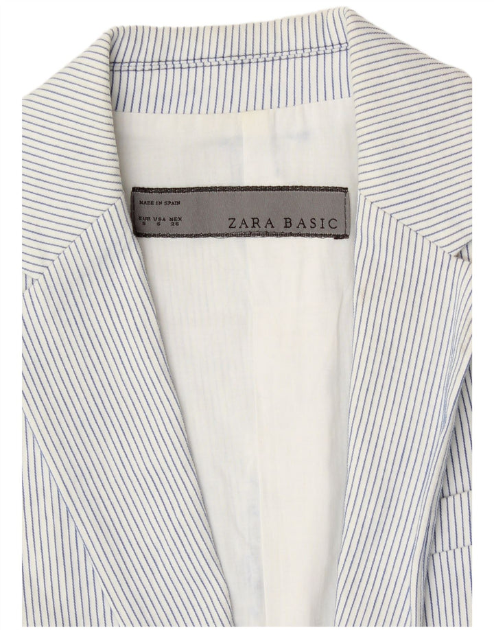 Zara Dame 1 Knap Blazer Jacket UK 10 Small White Pinstripe Bomuld