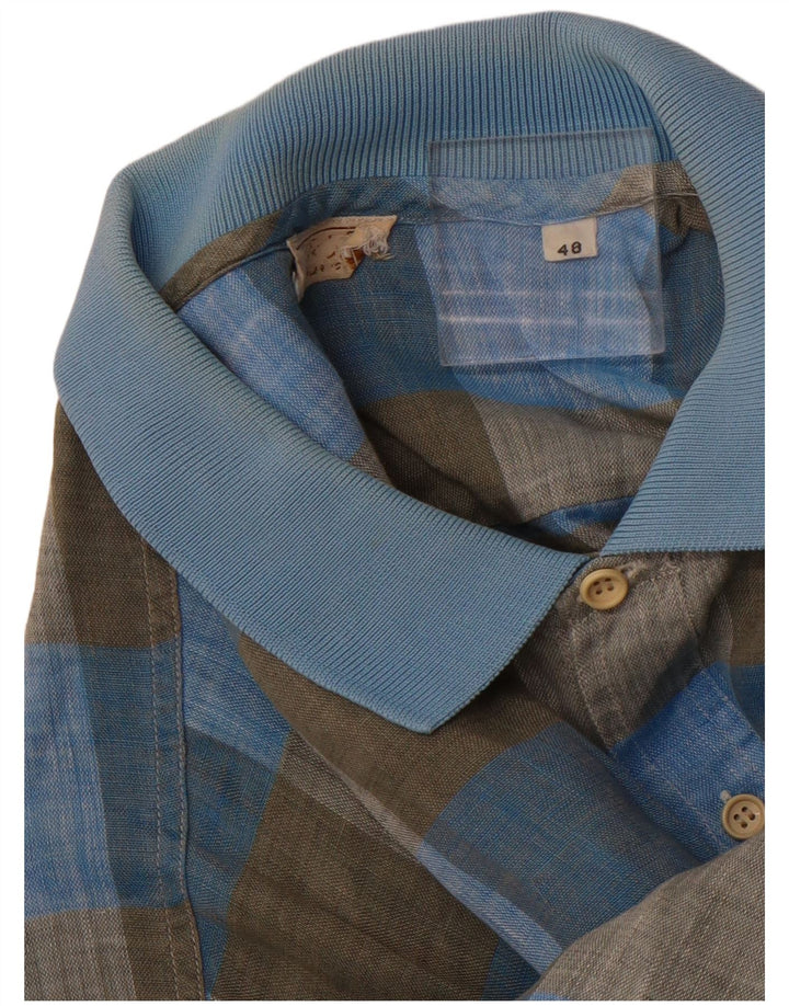 VINTAGE Kortærmet herretrøje IT 48 Medium Blue Check Flax