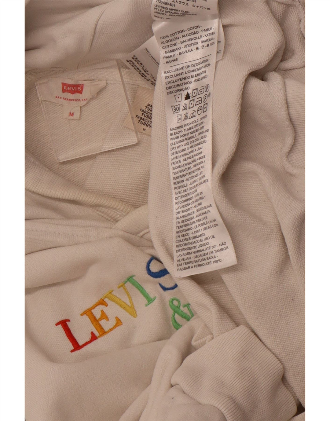 LEVI'S Oversized grafisk hættetrøjetrøje til kvinder UK 14 Medium Off White