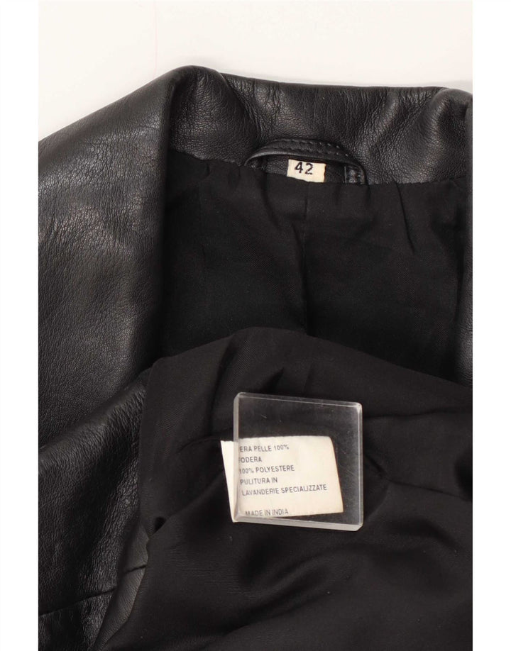 Vintage dame 3-knaps læder blazerjakke IT 42 Medium Sort