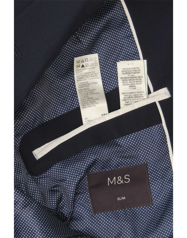 Marks & Spencer Herre 2 Button Slim Blazer Jacket EU 52 Large Navy Blue Wool