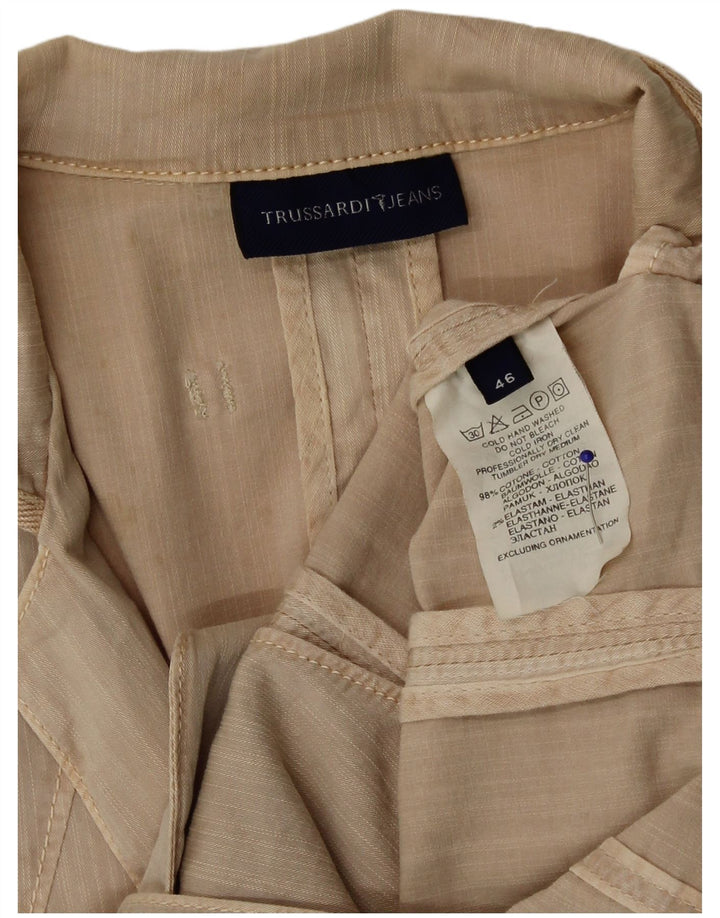 Trussardi Dame 2 Button Blazer Jacket IT 46 Stor Beige Bomuld