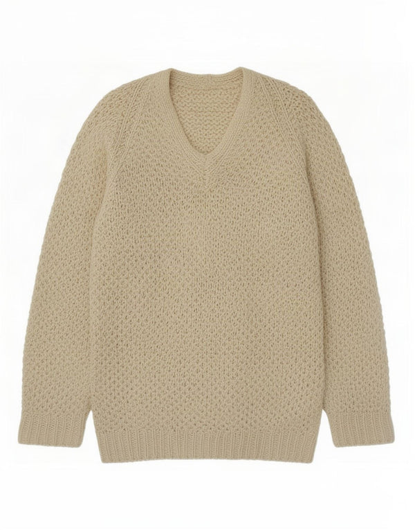 Vintage Dame V-hals sweater UK 16 Stor Beige