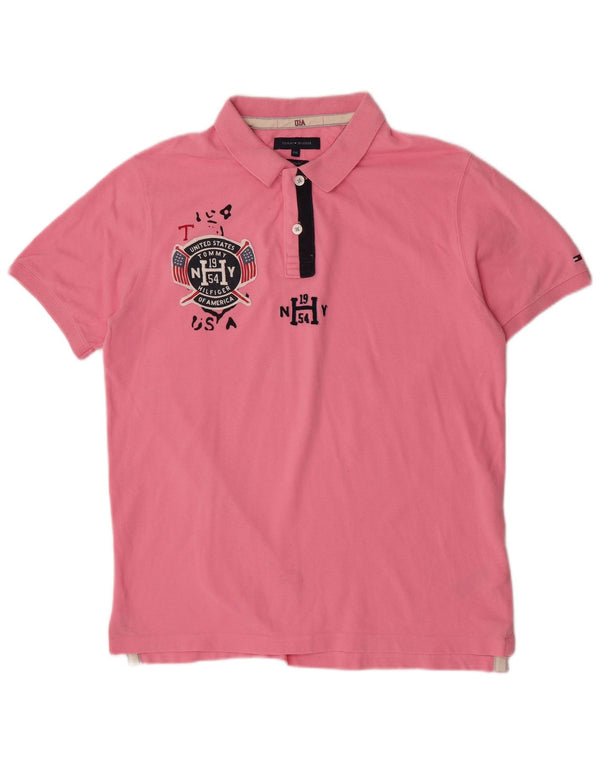 Tommy Hilfiger Herre Grafisk Slim Fit Polo Shirt 2XL Pink Bomuld