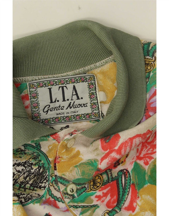 Vintage herre poloskjorte stor flerfarvet blomster