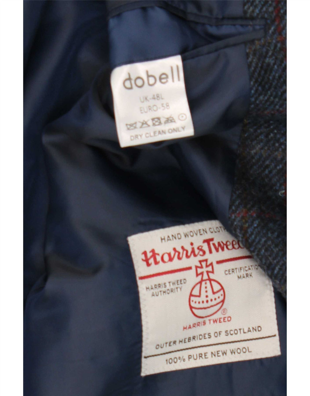 Harris Tweed Herre 2 Button Blazer Jacket UK 48 4XL Navy Blue Check Wool