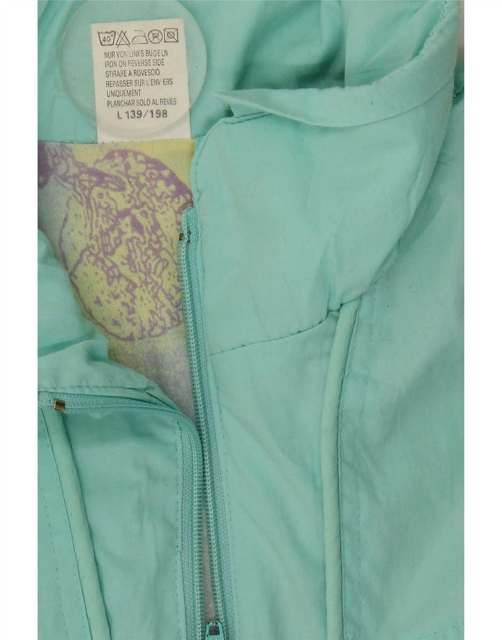 Vintage Kvinders Grafisk Windbreaker Jacket UK 16 Stor turkis polyester