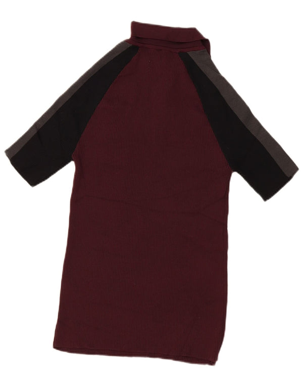 Zara Muscle Polo Shirt Large Burgundy Colourblock Polyamid