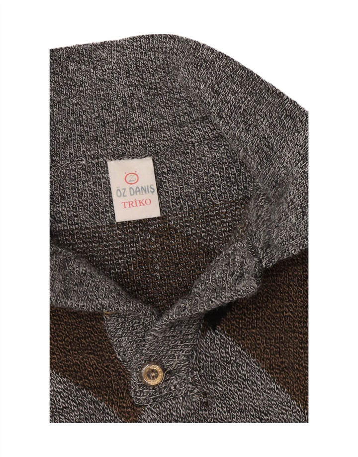 Vintage Herre Polo Neck Jumper Sweater Large Grey Argyle/Diamond